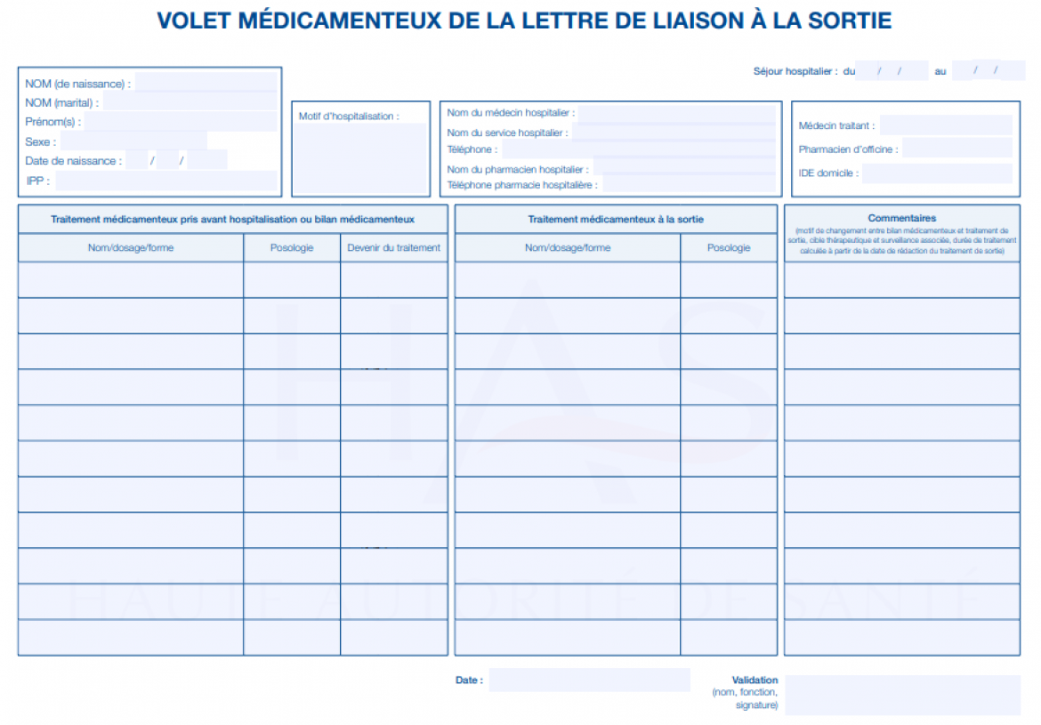 Rapport régional « implémentation du volet médicamenteux de la lettre de liaison sous la forme du tableau HAS et système d’information »